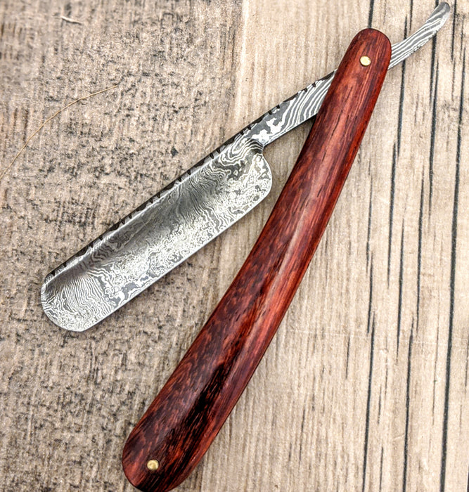 HTS-91 Damascus Straight Razor  / Shave / Handmade / Custom / Forged / Paduk Handle / Hand Filed Spine / Utility - HomeTown Knives