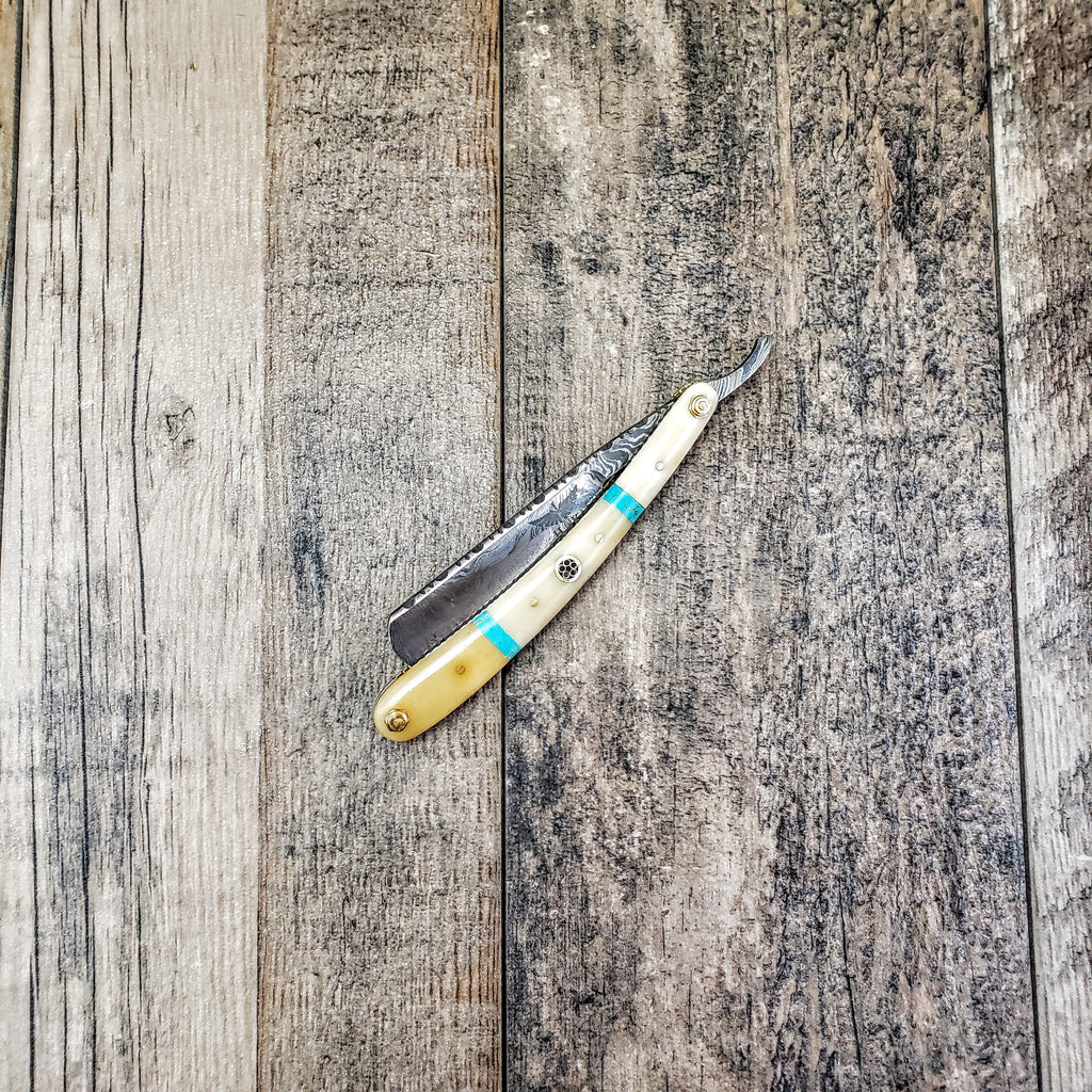 HTR-12 Damascus Straight Razor  // Authentic Shave Experience / Handmade / Bone Stone Handle // Hollow Ground
