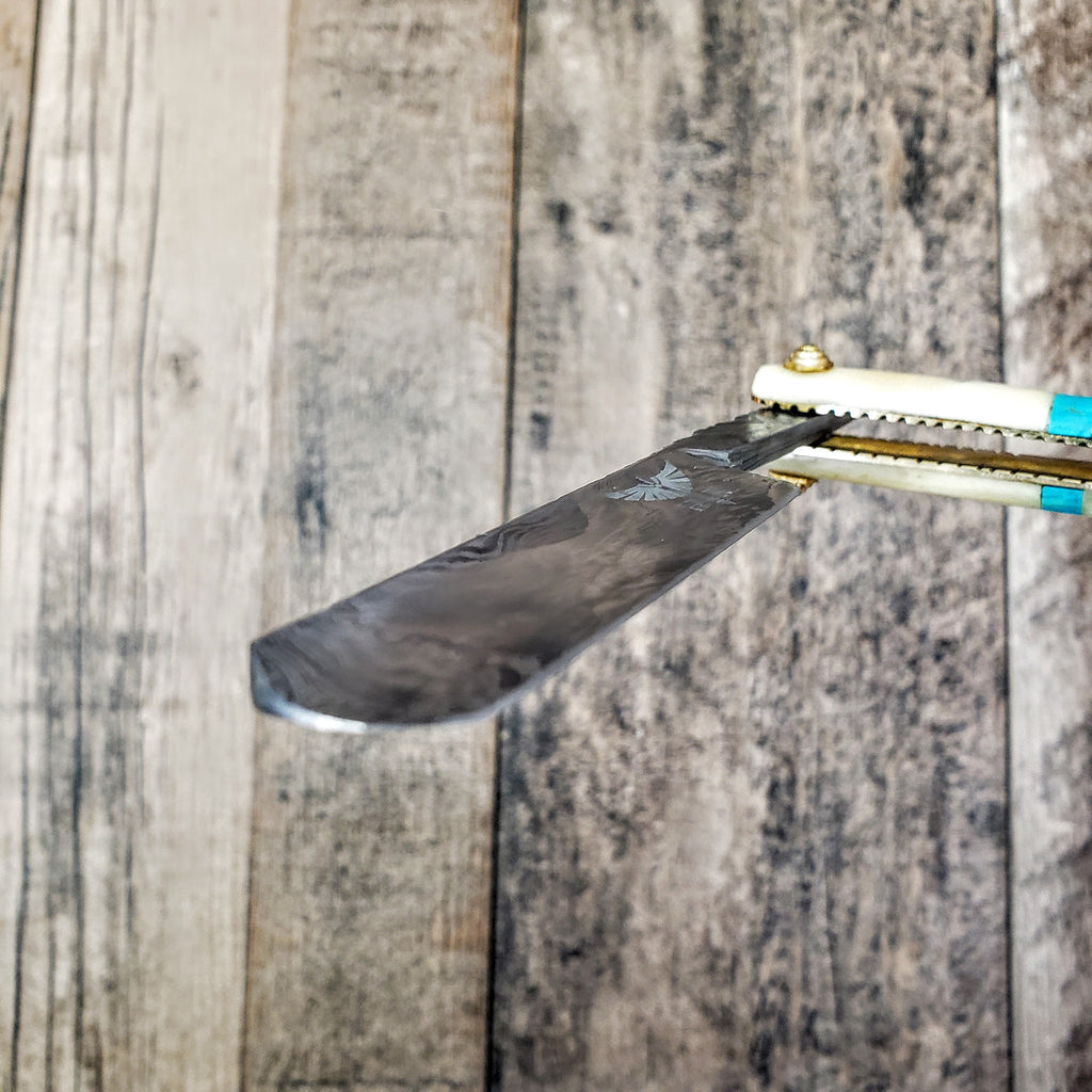 HTR-12 Damascus Straight Razor  // Authentic Shave Experience / Handmade / Bone Stone Handle // Hollow Ground