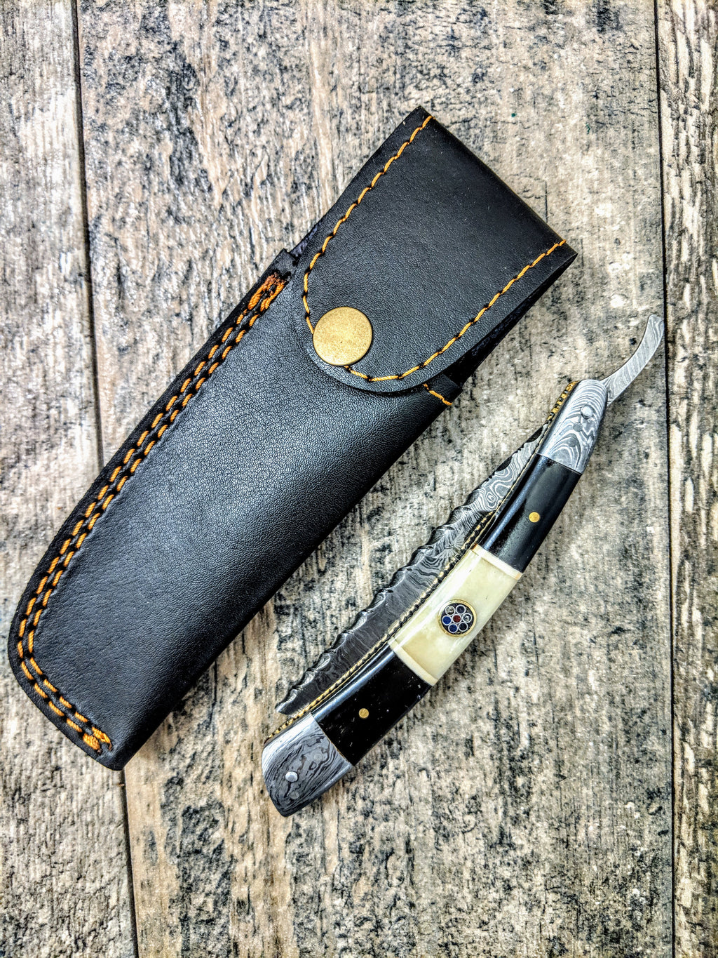HTRN-2 Damascus Straight Razor  / SHAVE / Handmade / Custom / Forged / Bone Horn Handle / Hand Filed Spine / SHARP