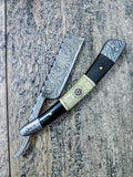 HTRN-2 Damascus Straight Razor  / SHAVE / Handmade / Custom / Forged / Bone Horn Handle / Hand Filed Spine / SHARP