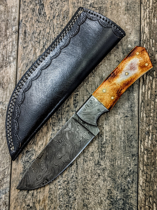 HTS-521 Burnt Bone Damascus Skinner // Hunting // Skinning // Camping // Functional Beauty