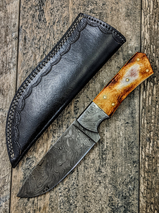 HTS-521 Burnt Bone Damascus Skinner // Hunting // Skinning // Camping // Functional Beauty