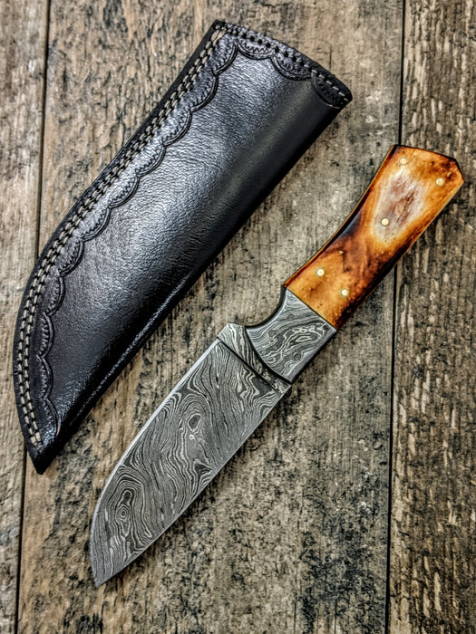 HTS-521 Burnt Bone Damascus Skinner // Hunting // Skinning // Camping // Functional Beauty