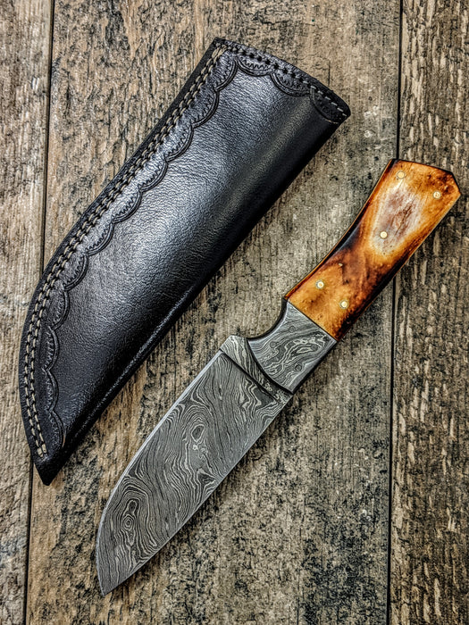 HTS-521 Burnt Bone Damascus Skinner // Hunting // Skinning // Camping // Functional Beauty