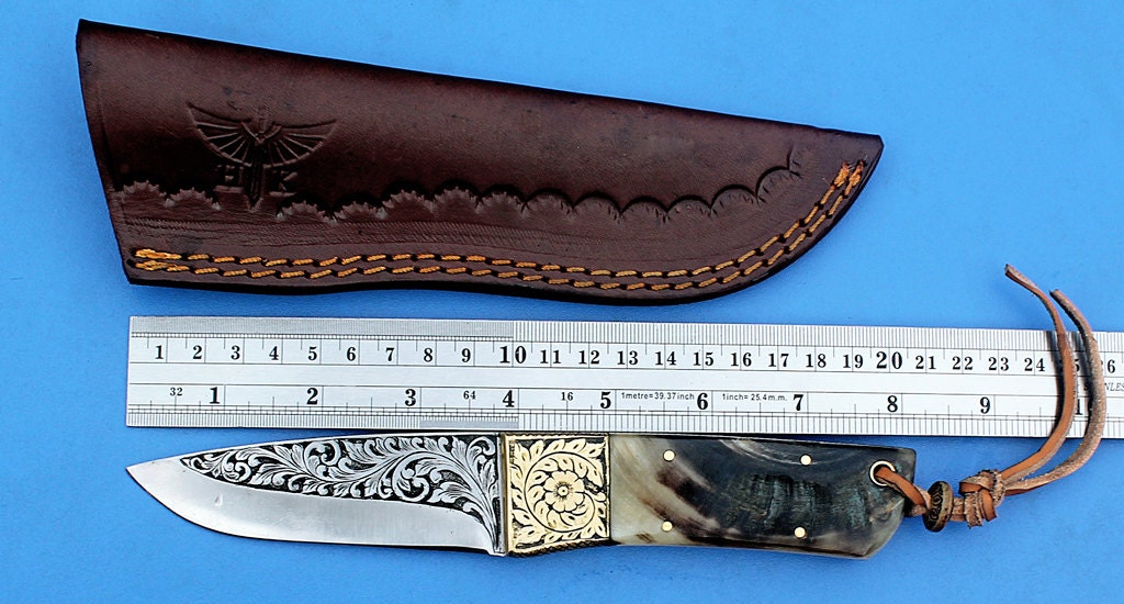 HTK - 281   Knife/ Skinner / Hunting / Camping / Hand Made / Custom / Ram Horn  Handle / 1095 Steel - HomeTown Knives