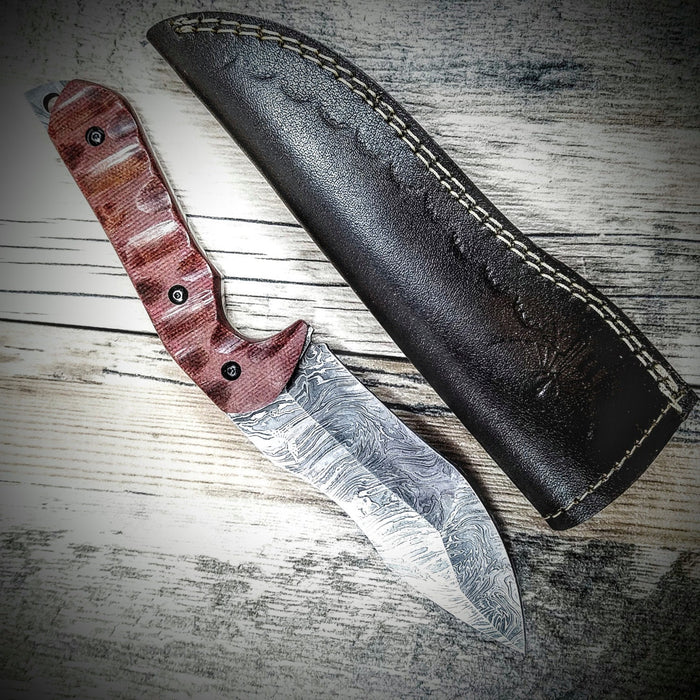 HTS-4 Damascus  Knife/ Tanto Skinner / Hunting / Camping / Hand Made / Custom / Micarta Handle - HomeTown Knives