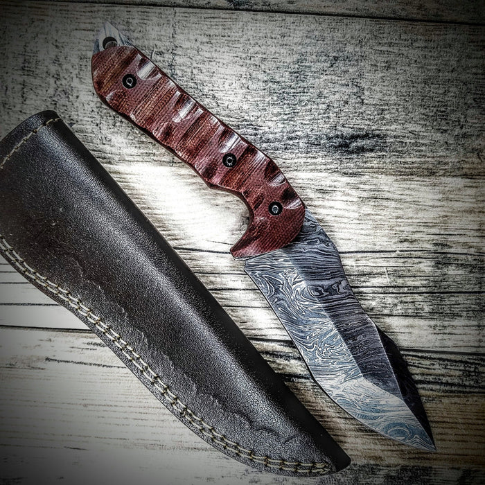 HTS-4 Damascus  Knife/ Tanto Skinner / Hunting / Camping / Hand Made / Custom / Micarta Handle - HomeTown Knives