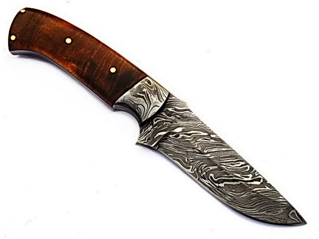 HTS-85Damascus Utility Knife/ Skinner / Hunting / Camping / Hand Made / Custom / EXOTIC HIMALAYAN Wood Handle / - HomeTown Knives