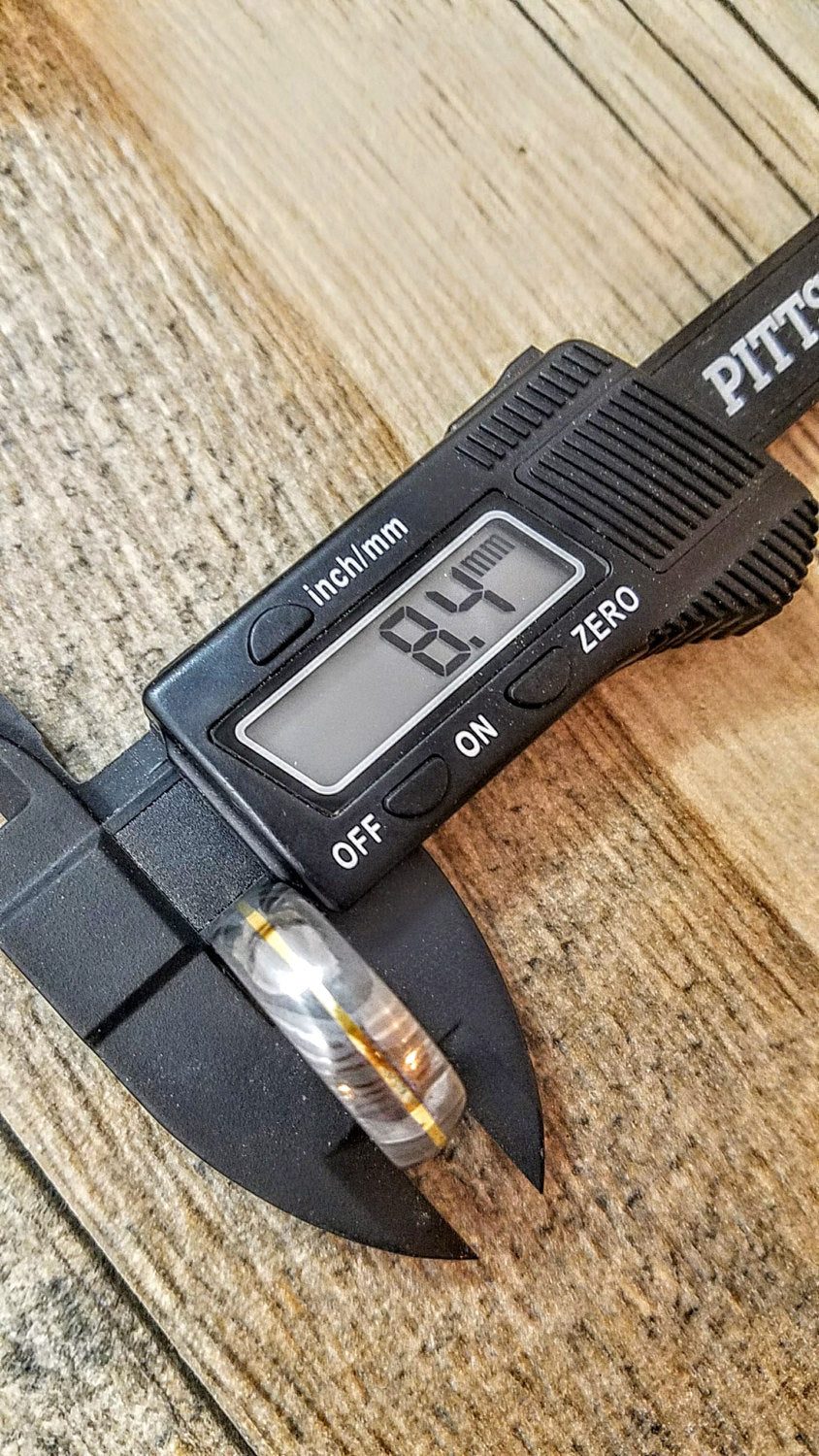 HTU-1 Damascus Ring : Forged & Hand Crafted  - Embedded Brass Liner - HomeTown Knives