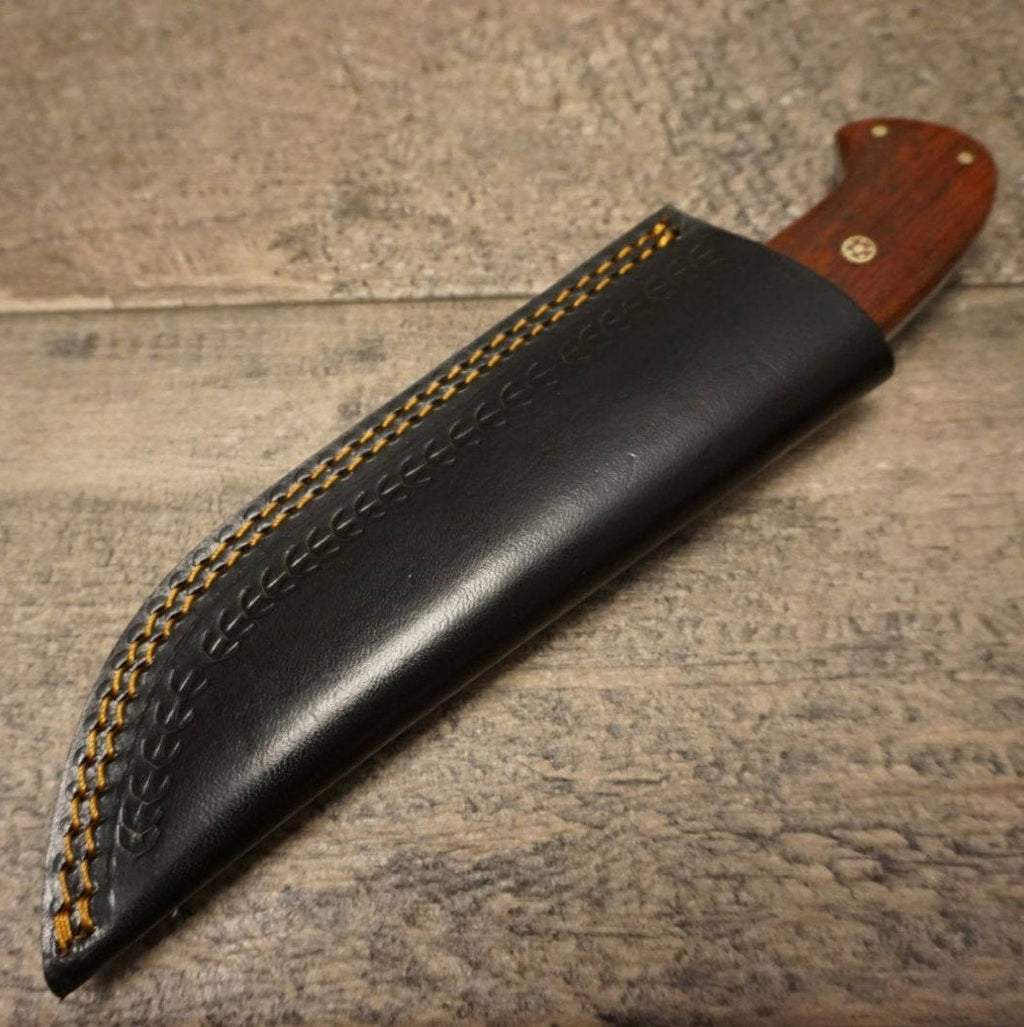 HTS 84p Paduk Wood Skinner / 3.5" Blade / Hand Crafted and Hand Forged/ Damascus Steel / Fire Pattern