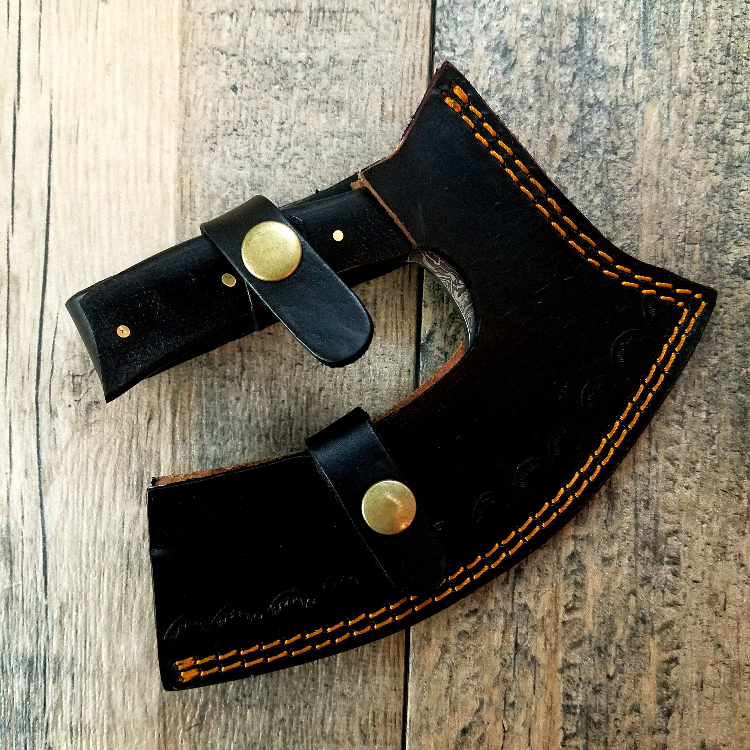 HTS-403 Custom Damascus ALASKAN ULU Skinner / Black Handle /Fire Pattern / Hunting / Field / Skinning Knife / Hand Made / Fishing / Handmade - HomeTown Knives