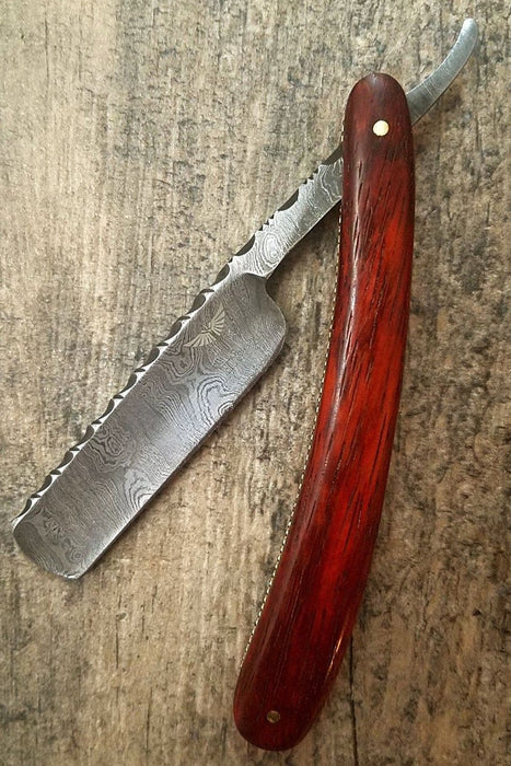 HTS-91 Damascus Straight Razor  / Shave / Handmade / Custom / Forged / Paduk Handle / Hand Filed Spine / Utility - HomeTown Knives