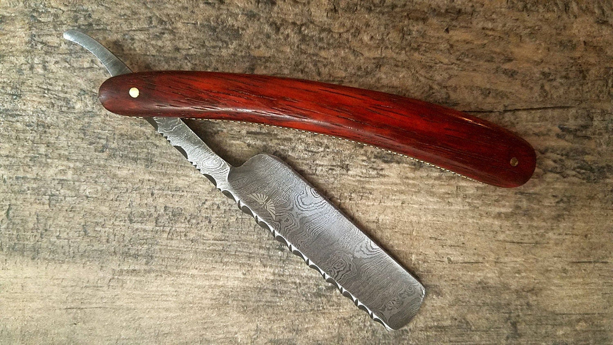 HTR9a Damascus Straight Razor  / Shave / Handmade / Custom / Forged / Paduk Handle / Hand Filed Spine / Utility