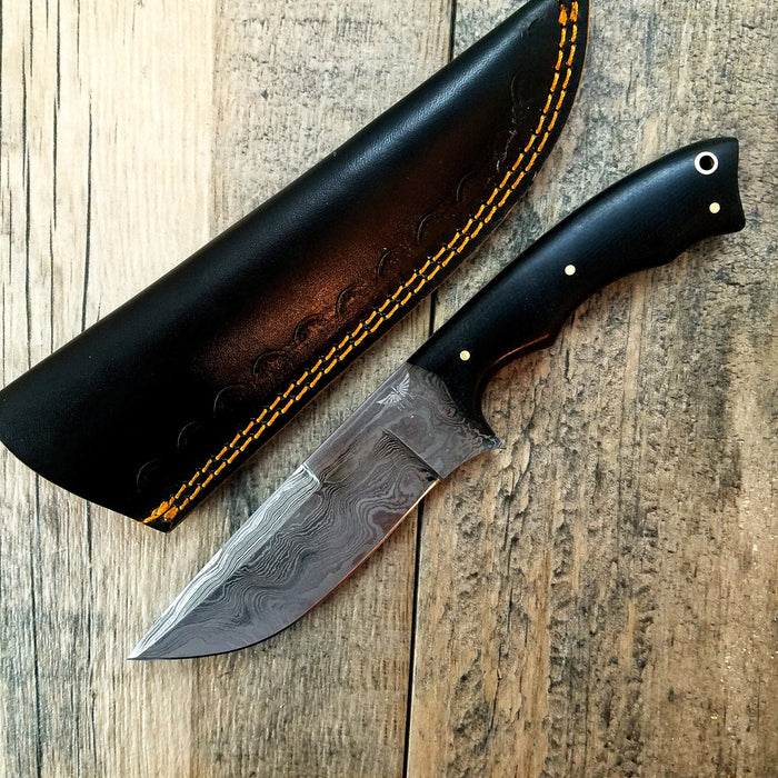 HTS-3 Sweeping Skinner Damascus // Handmade / Custom / Forged  / Curved Micarta Handle/ Survival Tool / Bushcraft / Field / Skinner - HomeTown Knives