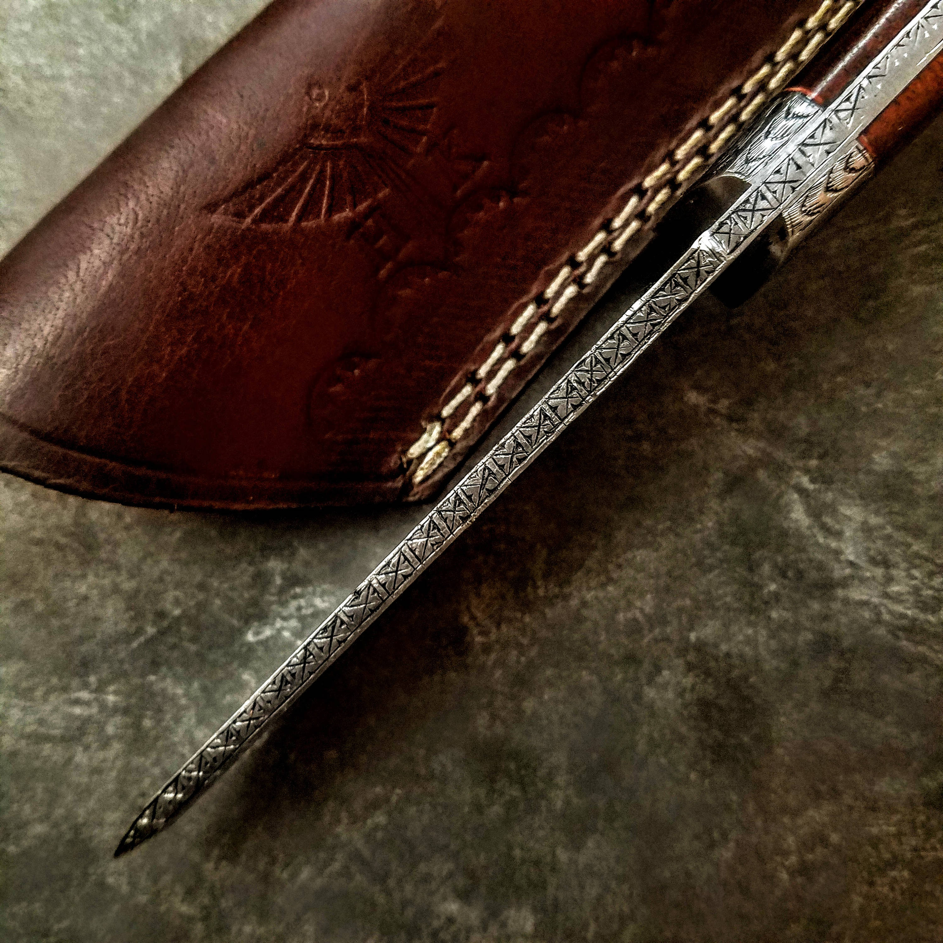 HTS-706 Knife/ Skinner / HAND ENGRAVED /  Hunting / Camping / Hand Made / Custom / Bone Handle / 440C / High Hardness - HomeTown Knives