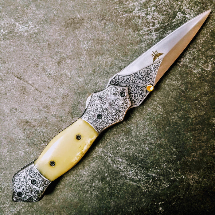 HTS-604 / 440C hand Engraved Folder / High End Art / Handcrafted / Hometown Knives / ONLY 1 on hand - HomeTown Knives