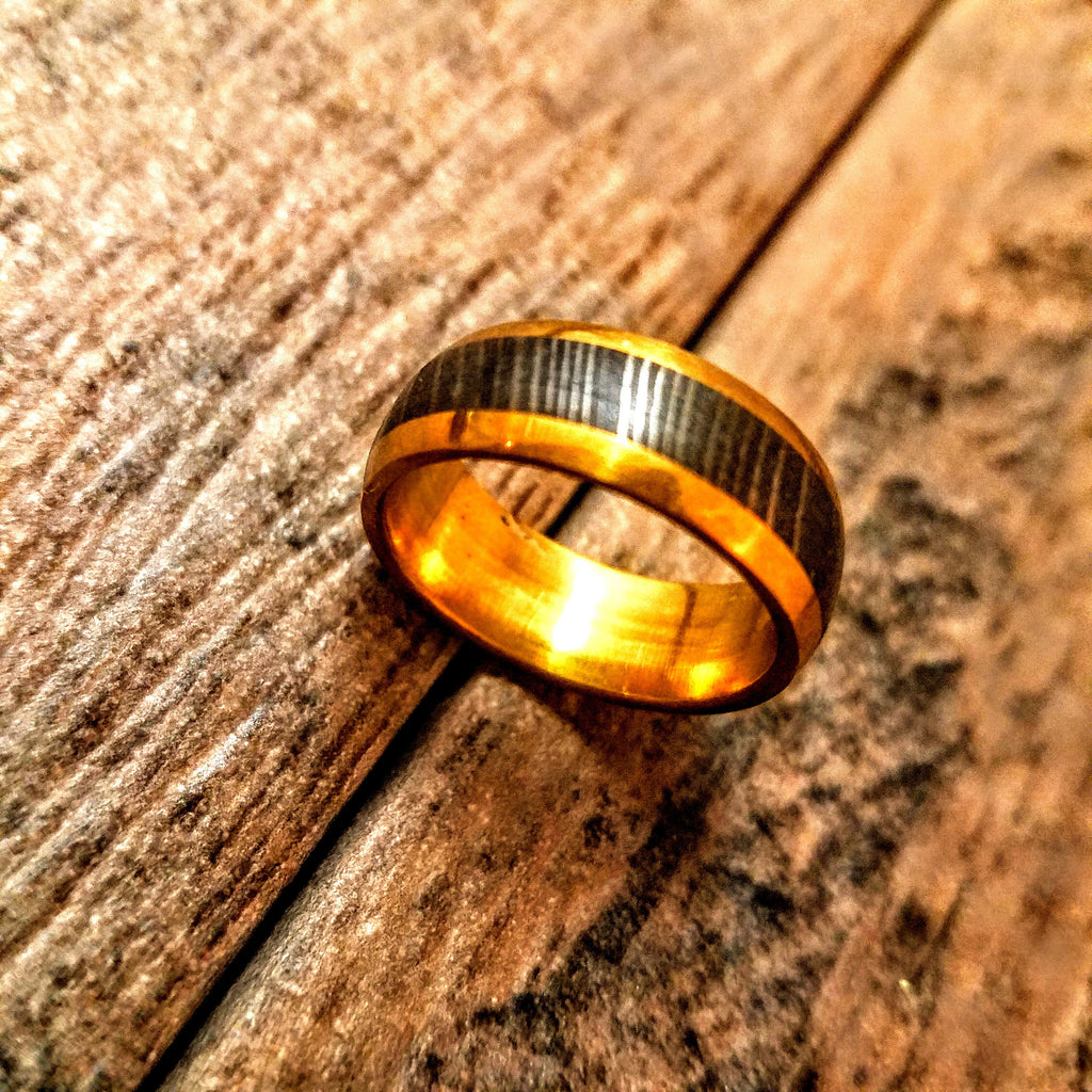HTR3 - Damascus Ring :  Embedded Damascus Liner in  - Dome Style