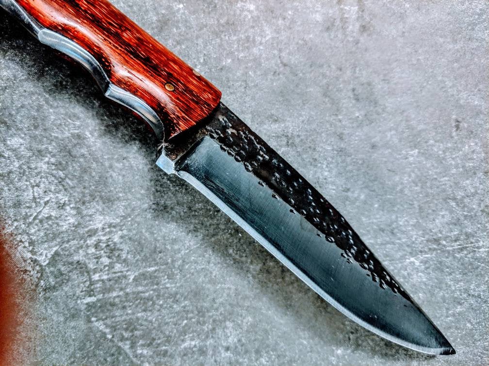 HTSC-755 Hand Forge Carbon Blade / Custom Peened by Hand / Skinner Knife / Paduk / Exceptional Quality / Camping / Hunting Game - HomeTown Knives
