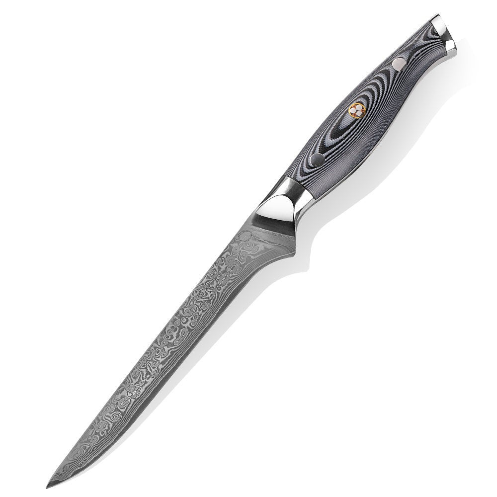HTC-13 - Fillet Knife ǁ Black VG10 Sanmai Stainless Damascus ǁ Flexible ǁ Ergonomic ǁ Professional Chef ǁ Sharp & Holes Edge - HomeTown Knives
