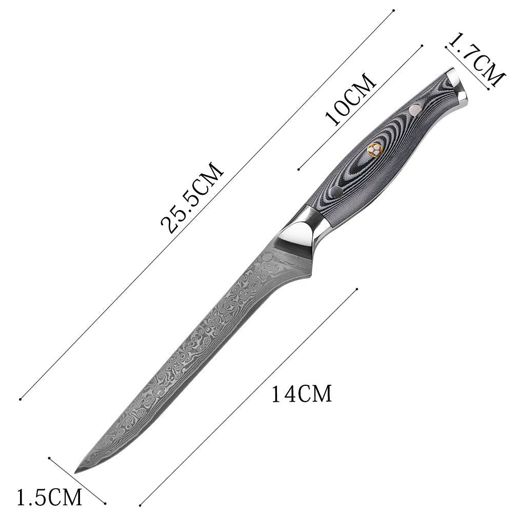 HTC-13 - Fillet Knife ǁ Black VG10 Sanmai Stainless Damascus ǁ Flexible ǁ Ergonomic ǁ Professional Chef ǁ Sharp & Holes Edge - HomeTown Knives