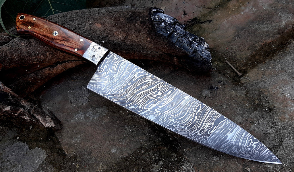 HTB-20  Damascus Knife custom handmade  Chef Knife / Oak Wood Handle - HomeTown Knives