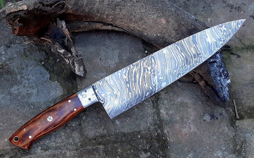 HTB-20  Damascus Knife custom handmade  Chef Knife / Oak Wood Handle - HomeTown Knives