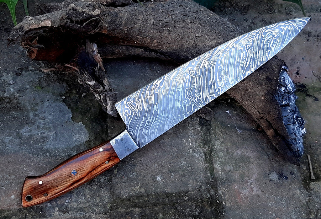 HTB-20  Damascus Knife custom handmade  Chef Knife / Oak Wood Handle - HomeTown Knives