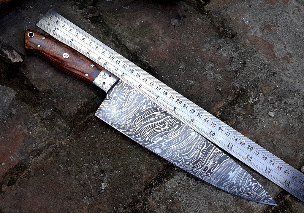 HTB-20  Damascus Knife custom handmade  Chef Knife / Oak Wood Handle - HomeTown Knives