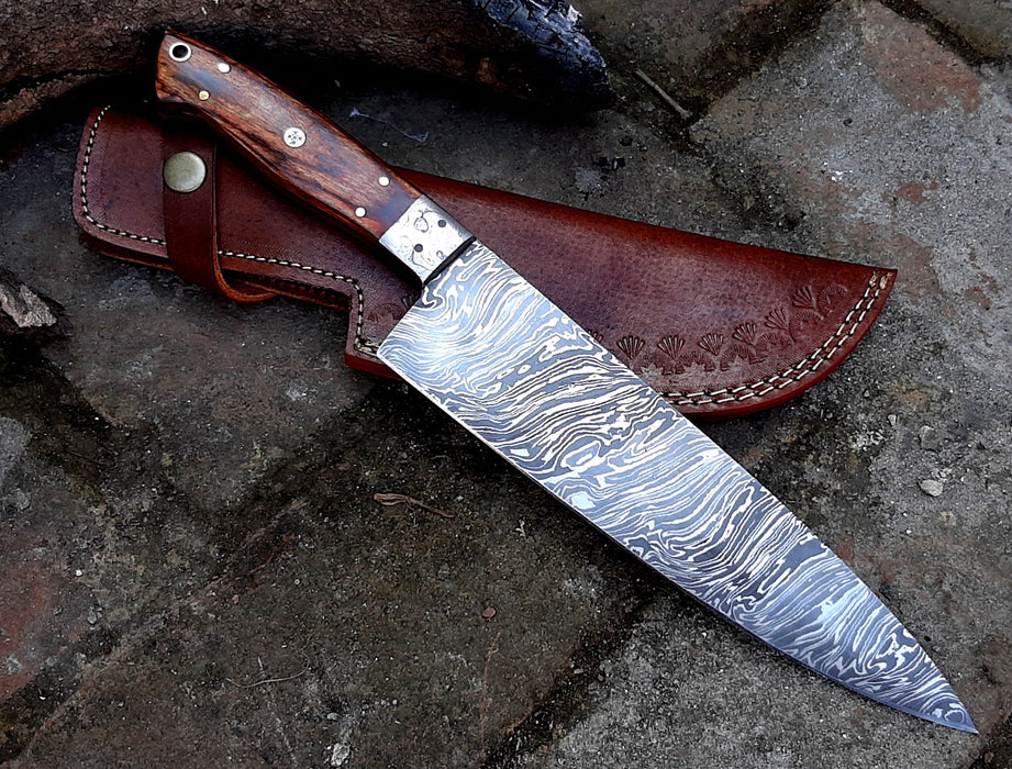 HTB-20  Damascus Knife custom handmade  Chef Knife / Oak Wood Handle