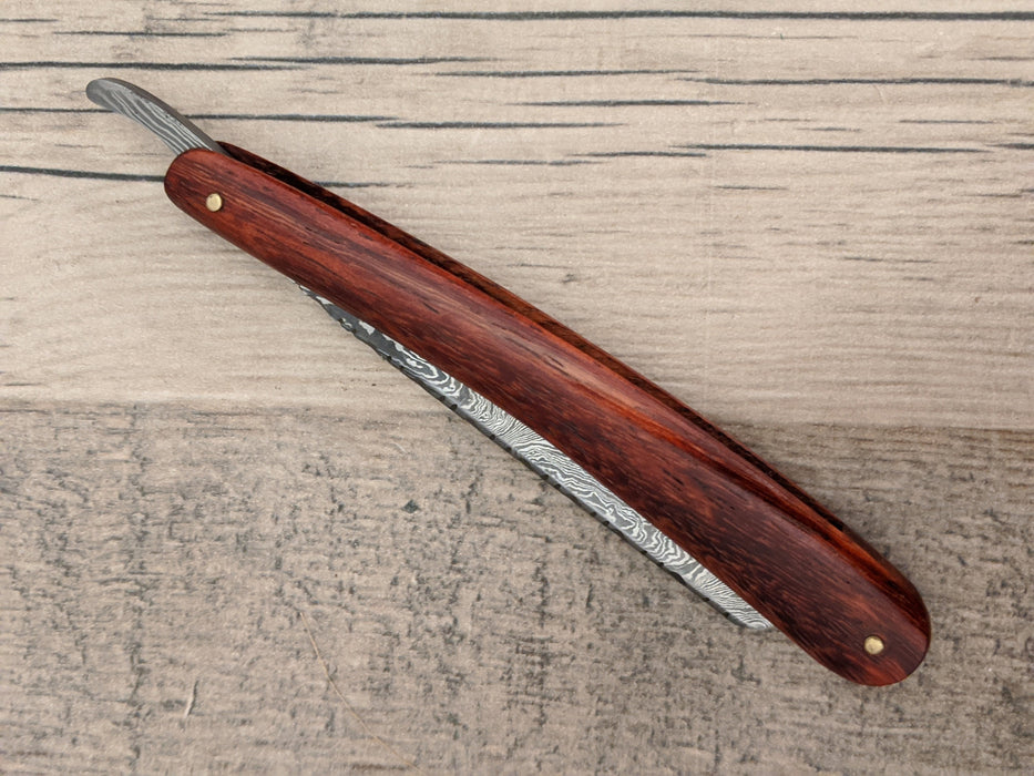 HTR9a Damascus Straight Razor  / Shave / Handmade / Custom / Forged / Paduk Handle / Hand Filed Spine / Utility