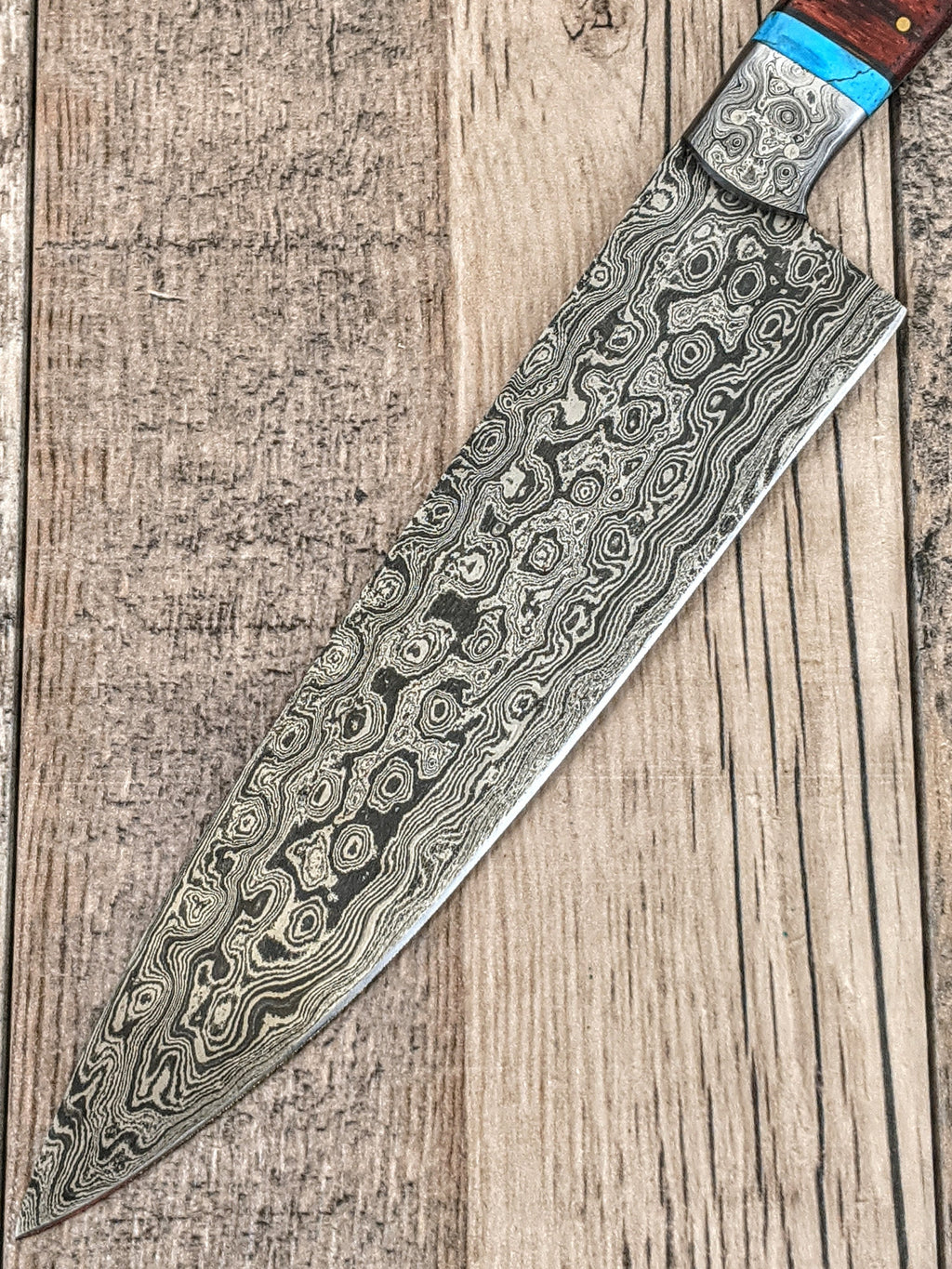 HTS476 Damascus 13" CHEF Knife // Turquoise Stone with Walnut and Paduk Handle // Professional Grade // Sharp and Functional