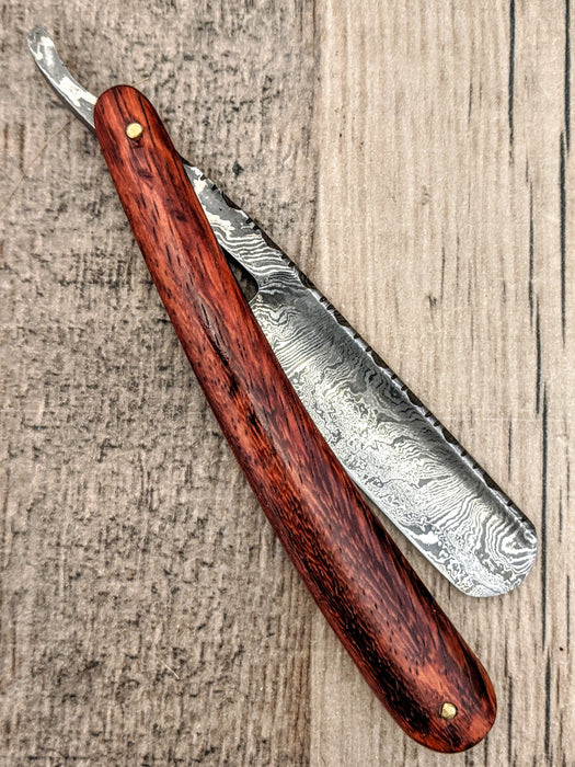 HTR9a Damascus Straight Razor  / Shave / Handmade / Custom / Forged / Paduk Handle / Hand Filed Spine / Utility