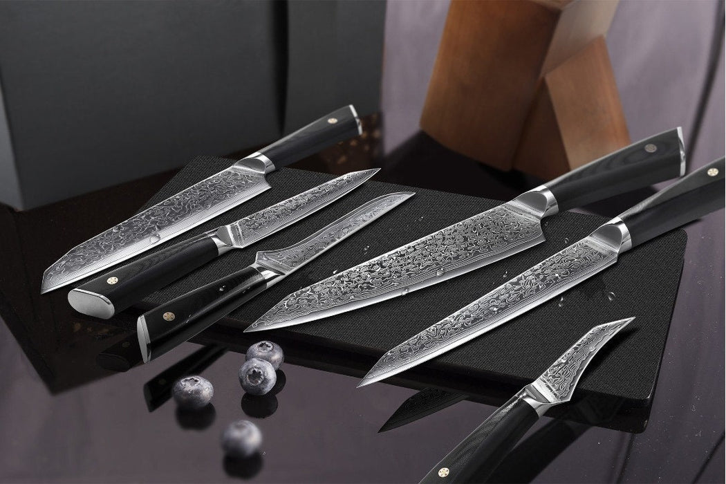 HTC-17 || VG10 Damascus Knife set || Bamboo Box || Stainless Damascus|| Professional  Chef Knife Set || Quality