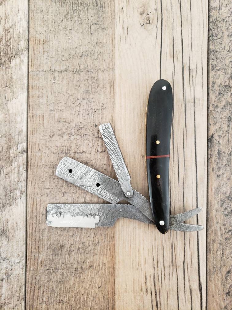 HTRR1 // Replaceable Blade Damascus Straight Razo // Close Shave // UNIQUE Handmade // Custom //  Constantly Innovating