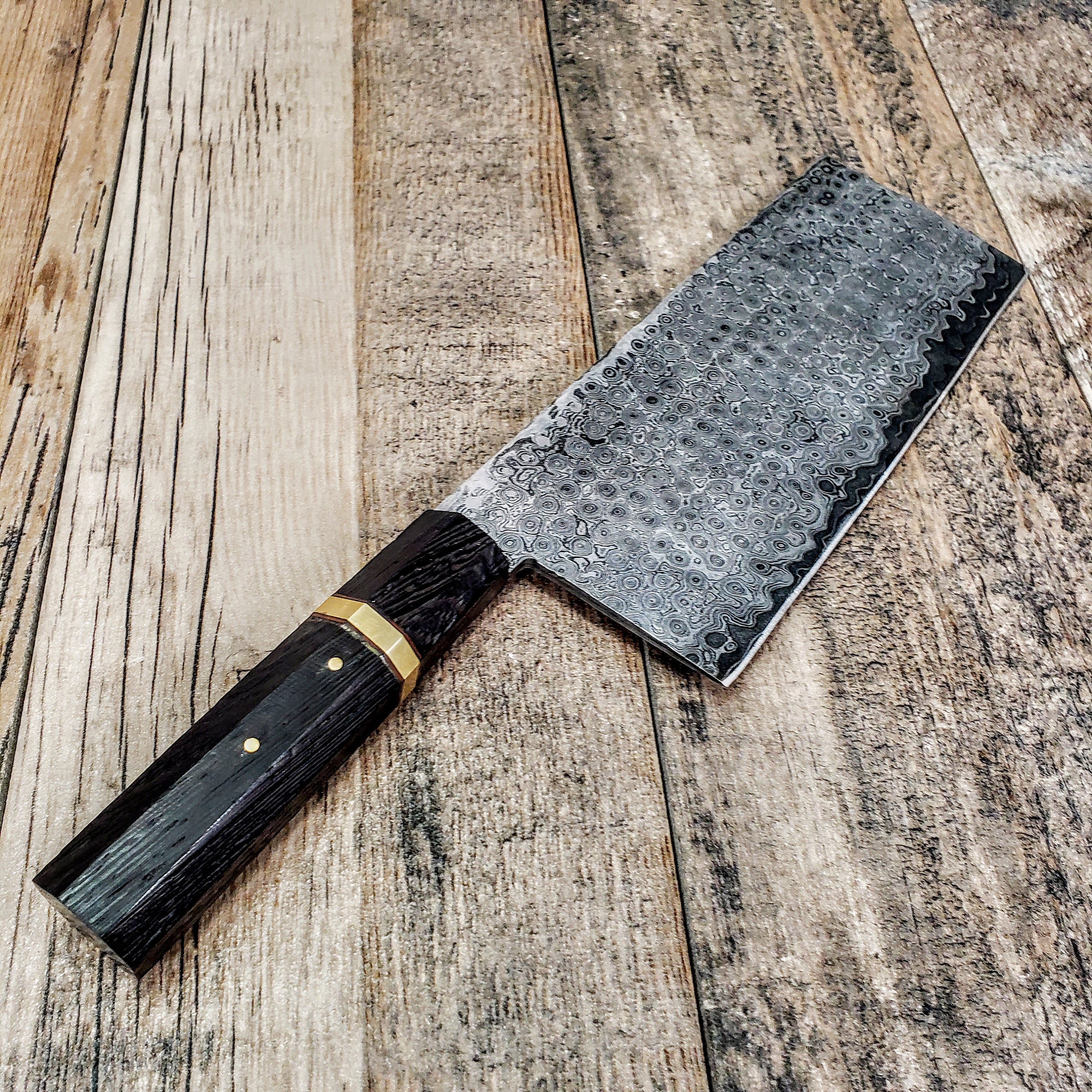 HTCLV1 Thick Sanmai Raindrop Japanese Meat Cleaver Damascus / Kitchen/ Handmade / Custom / Forged / Hand File Spine / Heafty