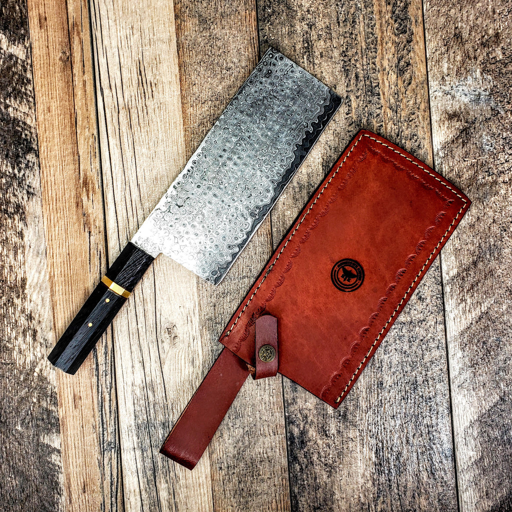 HTCLV1 Thick Sanmai Raindrop Japanese Meat Cleaver Damascus / Kitchen/ Handmade / Custom / Forged / Hand File Spine / Heafty