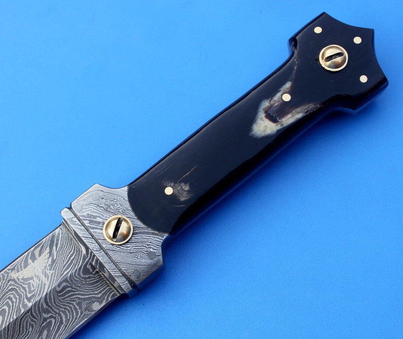 HTK-102  Damascus Knife custom handmade Dagger / Buffalo Horn handle / Great quality - HomeTown Knives