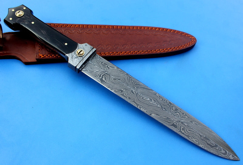 HTK-102  Damascus Knife custom handmade Dagger / Buffalo Horn handle / Great quality - HomeTown Knives