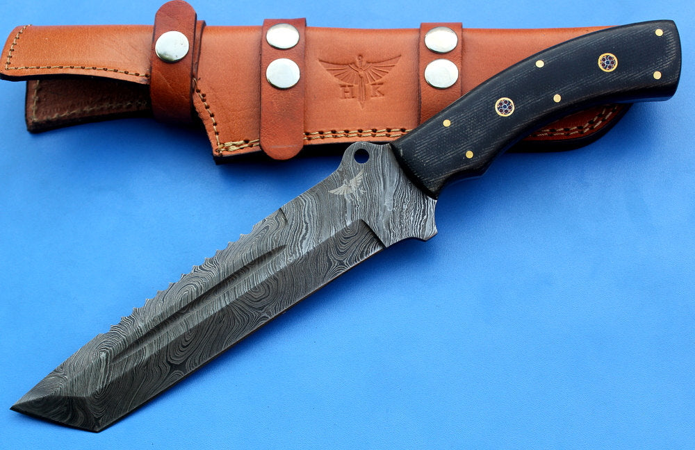 HT-16  Damascus Knife custom handmade Tracker / Micarta handle/ Camping / Survival - HomeTown Knives