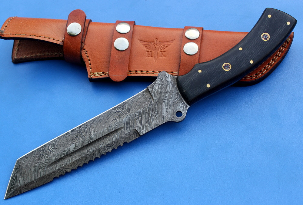 HT-16  Damascus Knife custom handmade Tracker / Micarta handle/ Camping / Survival - HomeTown Knives