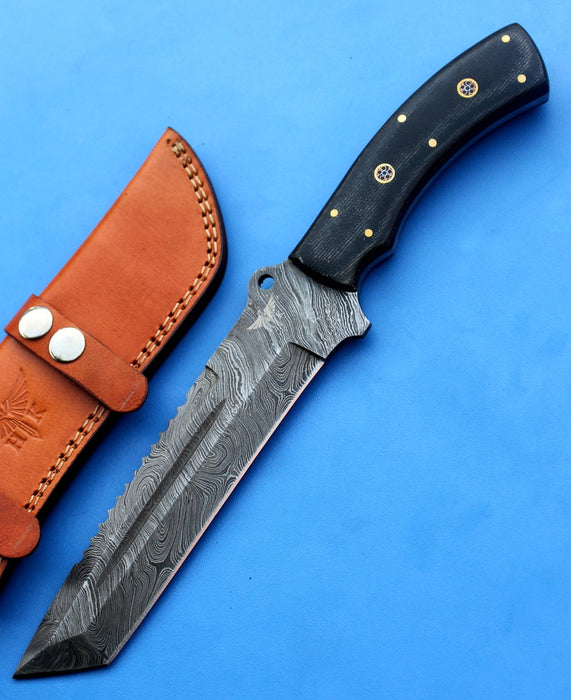 HT-16  Damascus Knife custom handmade Tracker / Micarta handle/ Camping / Survival - HomeTown Knives