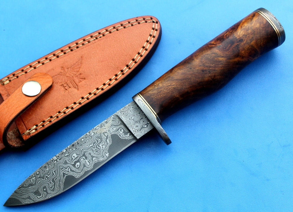 HT-21  Damascus Knife custom handmade  Skinner / Sanmai / Rose Wood Handle / Camping / Hunting - HomeTown Knives