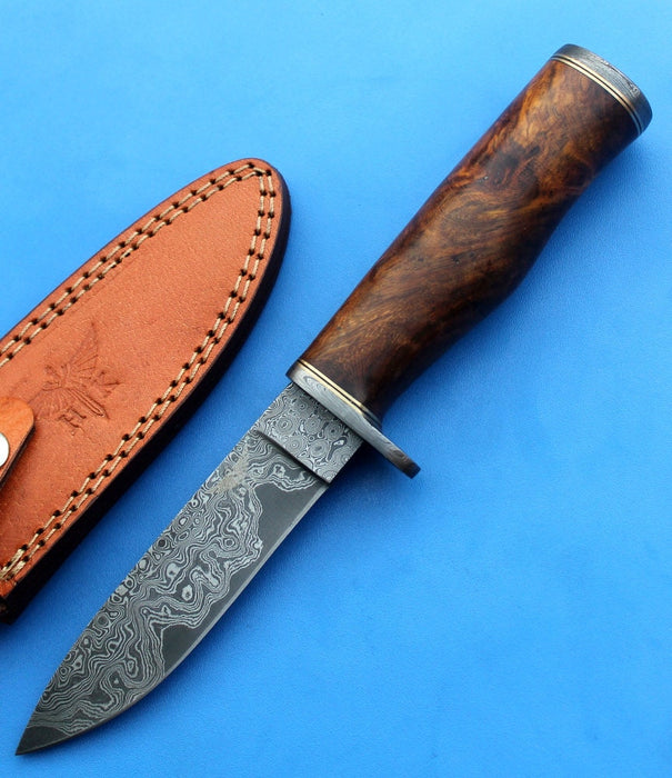 HT-21  Damascus Knife custom handmade  Skinner / Sanmai / Rose Wood Handle / Camping / Hunting - HomeTown Knives