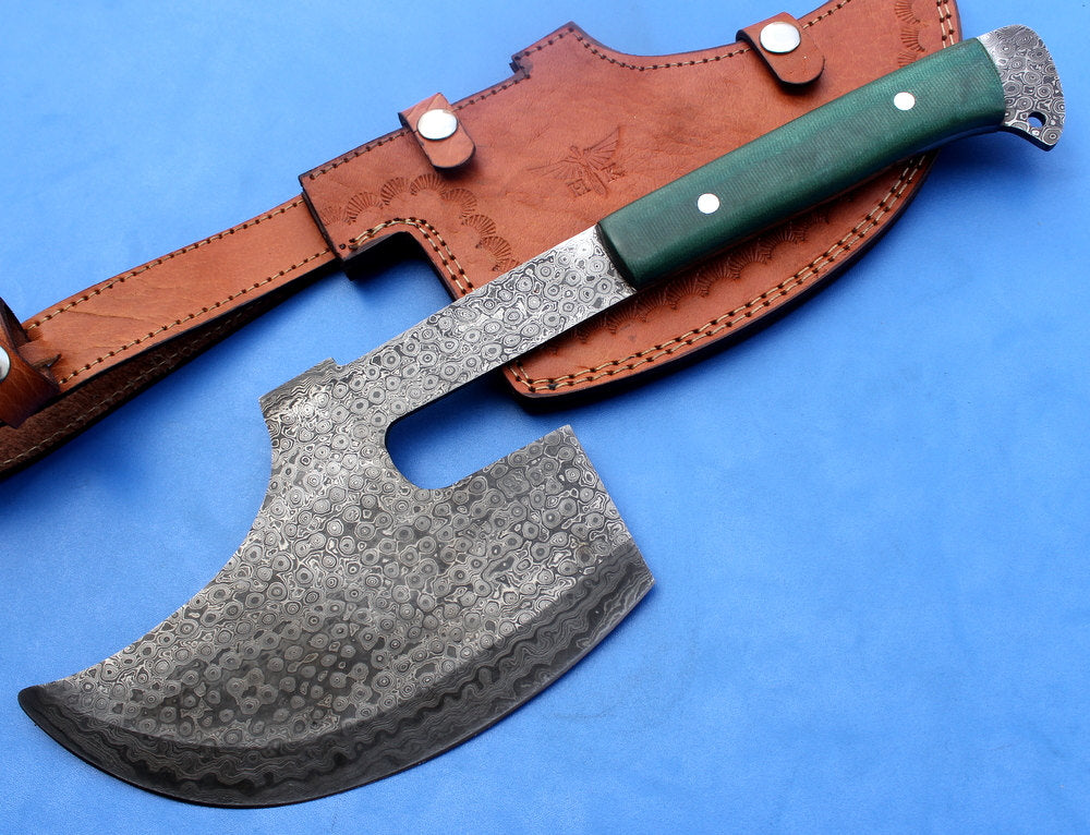 HT-31 Damascus Knife custom handmade Goosewing Axe / Micarta Handle / Camping / Hunting - HomeTown Knives