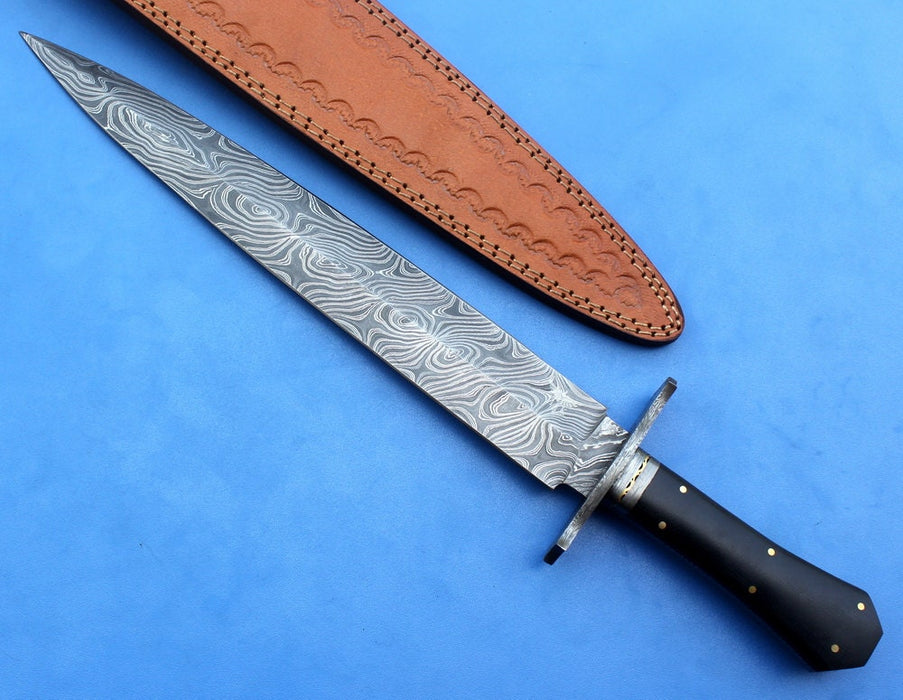 HTK-133 Damascus Knife custom handmade Dagger / Micarta handle / Great quality - HomeTown Knives