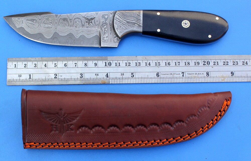 HT-32  Damascus Knife custom handmade Skinner  / Micarta / Sanmai Pattern / Great Quality / Camping / Hunting game