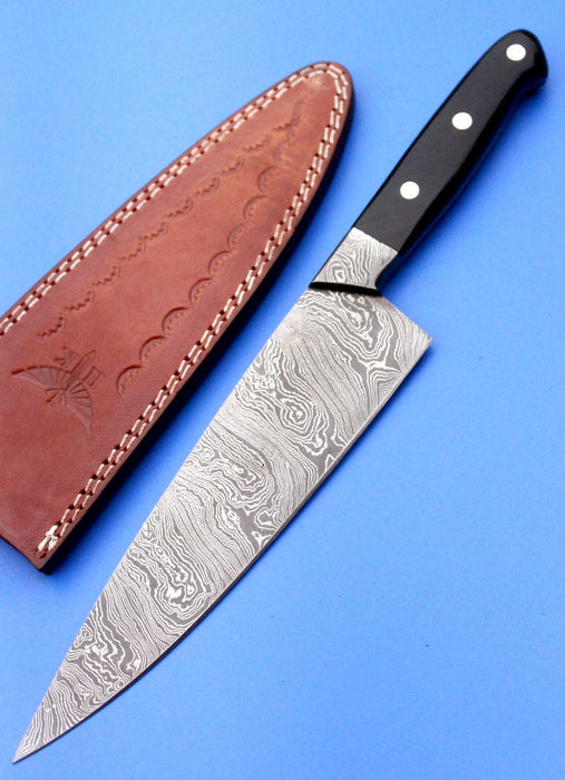 HT-62 (HTK-225) Damascus CHEF Knife / Kitchen/ Handmade / Custom / Forged / Micarta / Hand File Spine / Fighting - HomeTown Knives