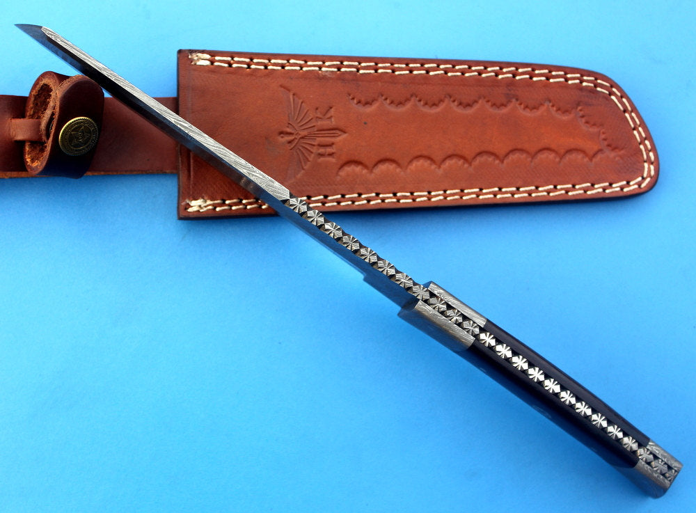 HT-61 Damascus REVERSE TANTO / Tactical / Handmade / Custom / Forged / Micarta / Hand File Spine / Fighting - HomeTown Knives