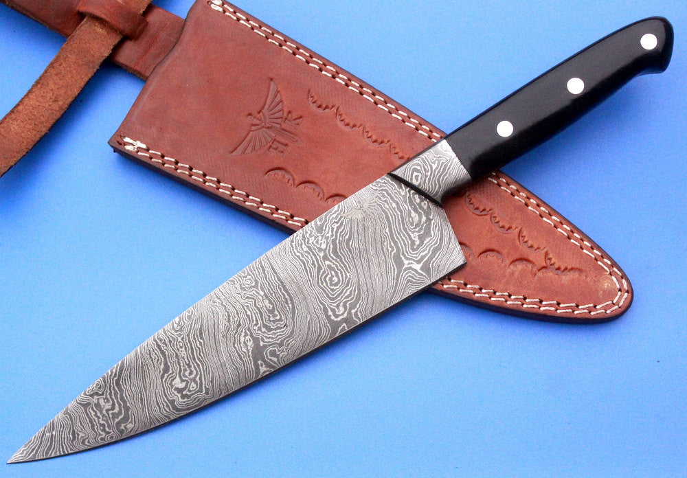 HT-62 (HTK-225) Damascus CHEF Knife / Kitchen/ Handmade / Custom / Forged / Micarta / Hand File Spine / Fighting - HomeTown Knives